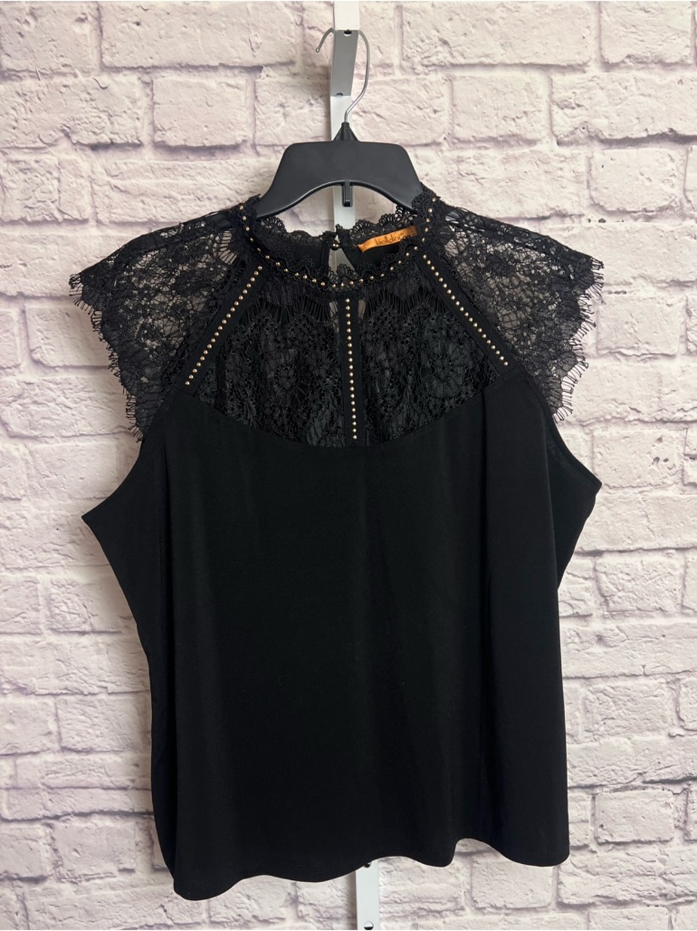 Belldini Top with Decorative Lace & Gold Accents size 1X